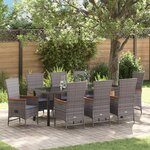 vidaXL Set de dîner de jardin 9 pièces avec coussins en rattan poly gris