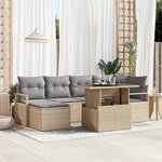Ensemble de Canapé de Jardin 7 pièces avec Coussins Beige Rattan Poly
