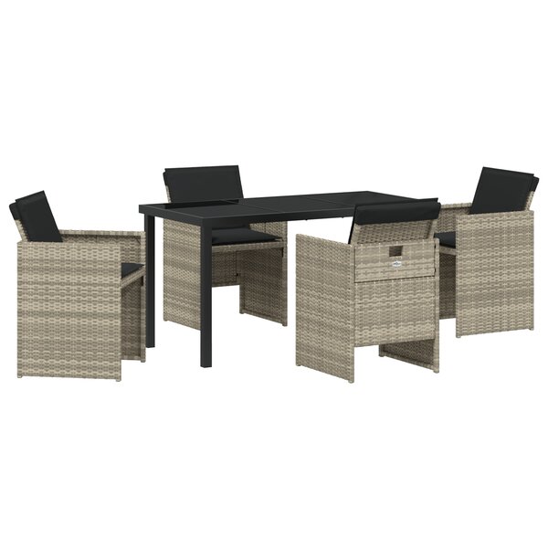vidaXL Ensemble de salle à manger de jardin 5 pièces avec coussins en rotin poly gris clair