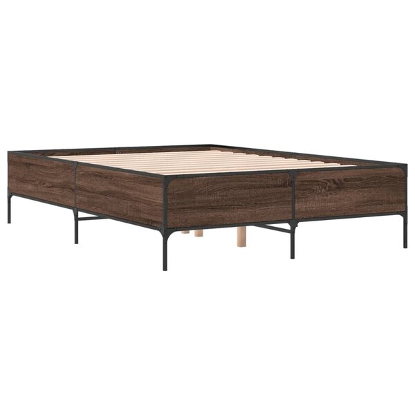 vidaXL Cadre de lit chêne marron 120x200 cm bois d'ingénierie et métal