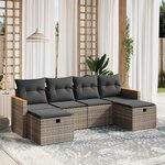 vidaXL Salon de jardin 6 Pièces avec coussins gris résine tressée
