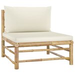 Salon de jardin meuble d'extérieur ensemble de mobilier 5 pièces avec coussins blanc crème bambou 02_0016305