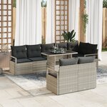 Ensemble de canapés de jardin 9 pièces vidaXL avec coussins gris clair en rattan poly