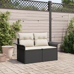 Canapé de jardin 2 places vidaXL avec rangement et coussins en poly rotin noir