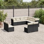 vidaXL Salon de jardin 11 Pièces avec coussins noir résine tressée