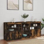 vidaXL Buffet avec lumières LED chêne fumé 162x37x67 cm