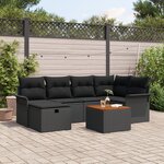 vidaXL Set de Canapé de Jardin 7 Pièces avec Coussins Poly Rotin Noir