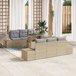 vidaXL Ensemble de Canapés de Jardin 7 Pièces avec Coussins Beige Poly Rattan