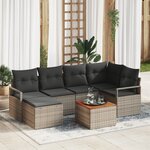 Ensemble de Canapé de Jardin 7 pièces avec Coussins Gris Poly Rotin Acacia