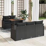 vidaXL Ensemble de Canapés de Jardin de 6 Pièces avec Coussins Noir Poly Rotin Acacia