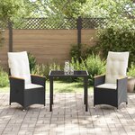 vidaXL Ensemble de salle à manger de jardin de 3 pièces avec coussins Rotin Poly Noir