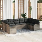 vidaXL Ensemble de canapé de jardin 9 pièces avec coussins gris en poly rattan