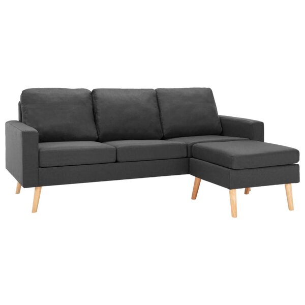 vidaXL Canapé à 3 places avec repose-pied Gris foncé Tissu