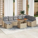 vidaXL Set de canapé de jardin à 9 pièces avec coussins beige poly rattan