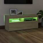vidaXL Meuble TV avec lumières LED chêne sonoma 90x35x40 cm