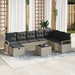 Ensemble de Canapé de Jardin 9 Pièces avec Coussins Gris Clair Rattan Poly