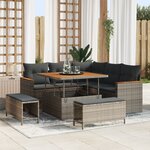 Ensemble de canapé de jardin 8 pièces avec coussins gris poly rattan acacia