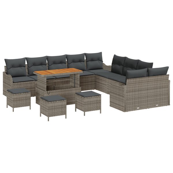 Ensemble de Canapés de Jardin vidaXL 14 pièces avec Coussins Gris Rattan