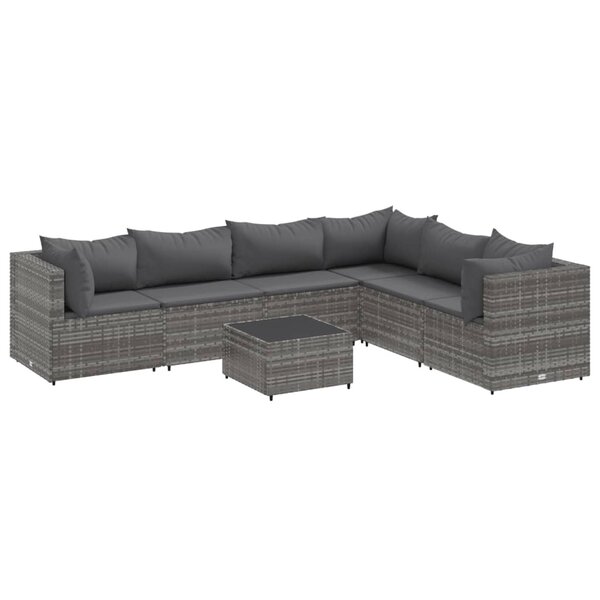 vidaXL Salon de jardin 7 Pièces avec coussins Gris Résine tressée