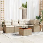 vidaXL Ensemble de Canapé de Jardin 6 Pièces avec Coussins Beige en Poly Rotin Acacia