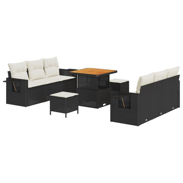 Ensemble de Canapés de Jardin 9 Pièces avec Coussins Noir Rattan Poly