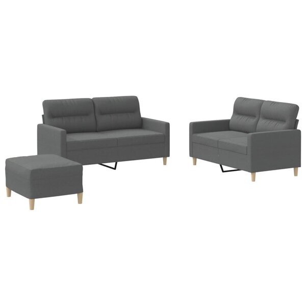 vidaXL Ensemble de canapés 3 Pièces avec coussins Gris foncé Tissu