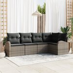 Ensemble de canapé de jardin vidaXL 5 pièces avec coussins gris poly rattan
