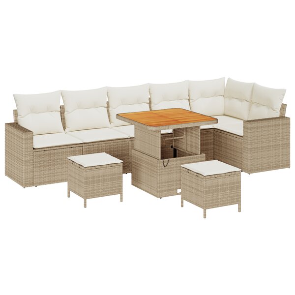 Ensemble de canapés de jardin 9 pièces avec coussins Beige Poly Rotin Acacia