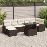 vidaXL Ensemble de canapé de jardin 8 pièces avec coussins marron en poly rotin