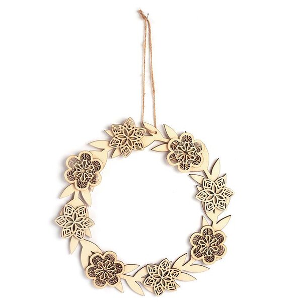Décor à suspendre en bois 22 x 22 cm - couronne de Fleurs