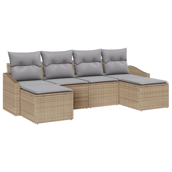 vidaXL Set de canapé de jardin de 6 pièces avec coussins en beige poly rattan