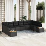 Ensemble de Canapés de Jardin 10 pièces avec Coussins Noir Rattan Poly Acacia