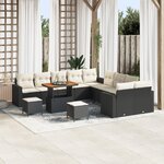Canapé de jardin de 13 pièces avec coussins noirs en poly rattan