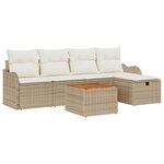 Canapé de Jardin 6 Pièces avec Coussins Beige en Poly Rattan