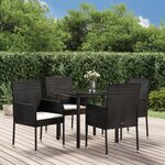 vidaXL Ensemble à manger de jardin coussins 5Pièces Noir Résine tressée