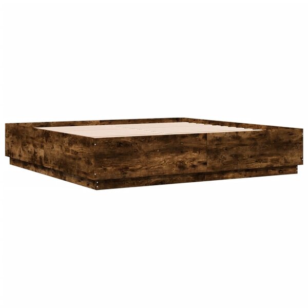 vidaXL Cadre de lit chêne fumé 200x200 cm bois d'ingénierie