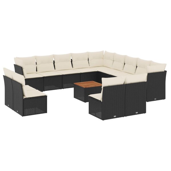 vidaXL Salon de jardin avec coussins 14 Pièces noir résine tressée