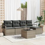 Ensemble de canapé de jardin de 5 pièces avec coussins en poly rotin noir