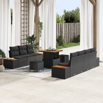 vidaXL Ensemble de Canapé de Jardin de 10 Pièces avec Coussins Noir Poly Rattan Acacia