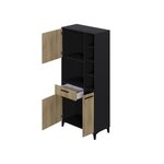 Buffet haut de cuisine - 3 portes et 1 tiroir - Mélamine chêne et noir - 80 x 40 x 178 cm