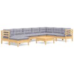 vidaXL Salon de jardin 9 Pièces avec coussins gris bois de pin massif