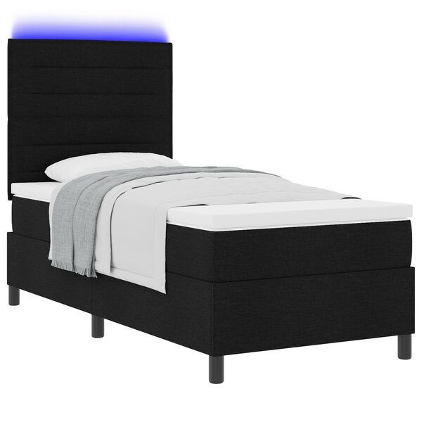 vidaXL Lit à ressorts avec matelas et LED noir 100x200 cm en tissu