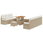 Ensemble de 10 Pièces de Canapés de Jardin avec Coussins Beige Poly Rattan Acacia