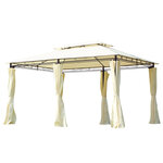 Tonnelle barnum pavillon de jardin style colonial double toit toiles latérales amovibles 3L x 4l x 2 65H m crème