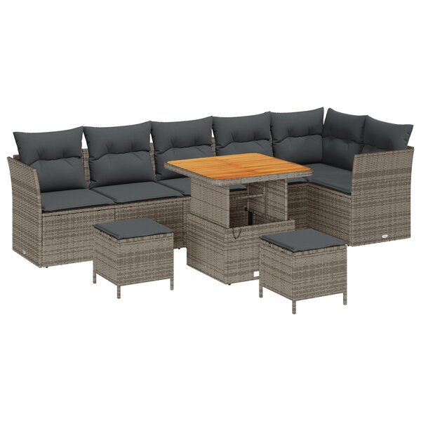 vidaXL Ensemble de Canapé de Jardin 9 pièces avec Coussins Gris Poly Rattan Acacia