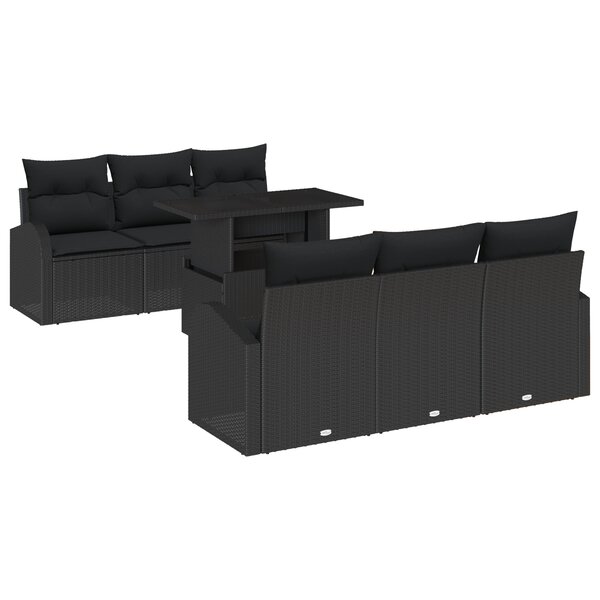 vidaXL Ensemble de sofa de jardin 7 pièces avec coussins noirs en poly rattan