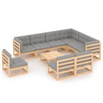 vidaXL Salon de jardin 10 Pièces avec coussins Bois de pin massif