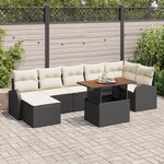 vidaXL Ensemble de Salle à Manger de Jardin 8 Pièces avec Coussins Noir Poly Rattan Acacia