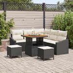 Ensemble de Canapés de Jardin de 8 Pièces avec Coussins Noir Poly Rotin Acacia
