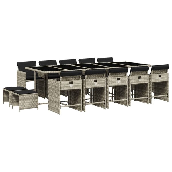 vidaXL Ensemble à manger de jardin et coussins 15 Pièces gris clair rotin